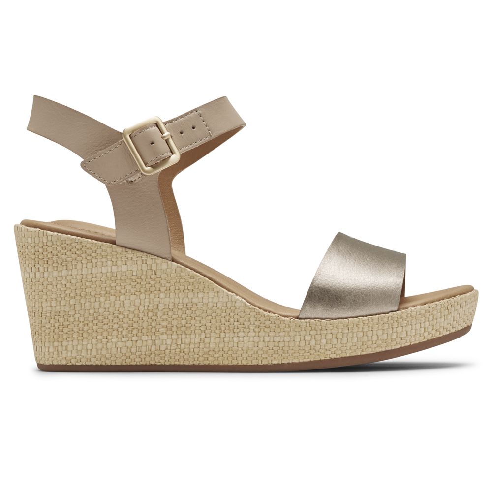 Rockport Canada Lyla Ankle-Strap - Womens Wedges Sandals Taupe (DYE957062)